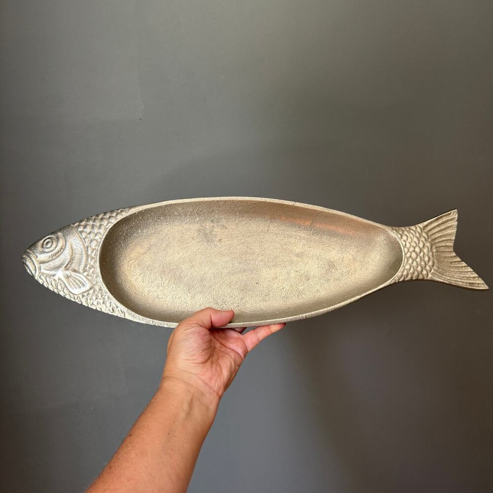 Brushed Pewter Fish Platter Decorative Coastal Home Decor Made in India